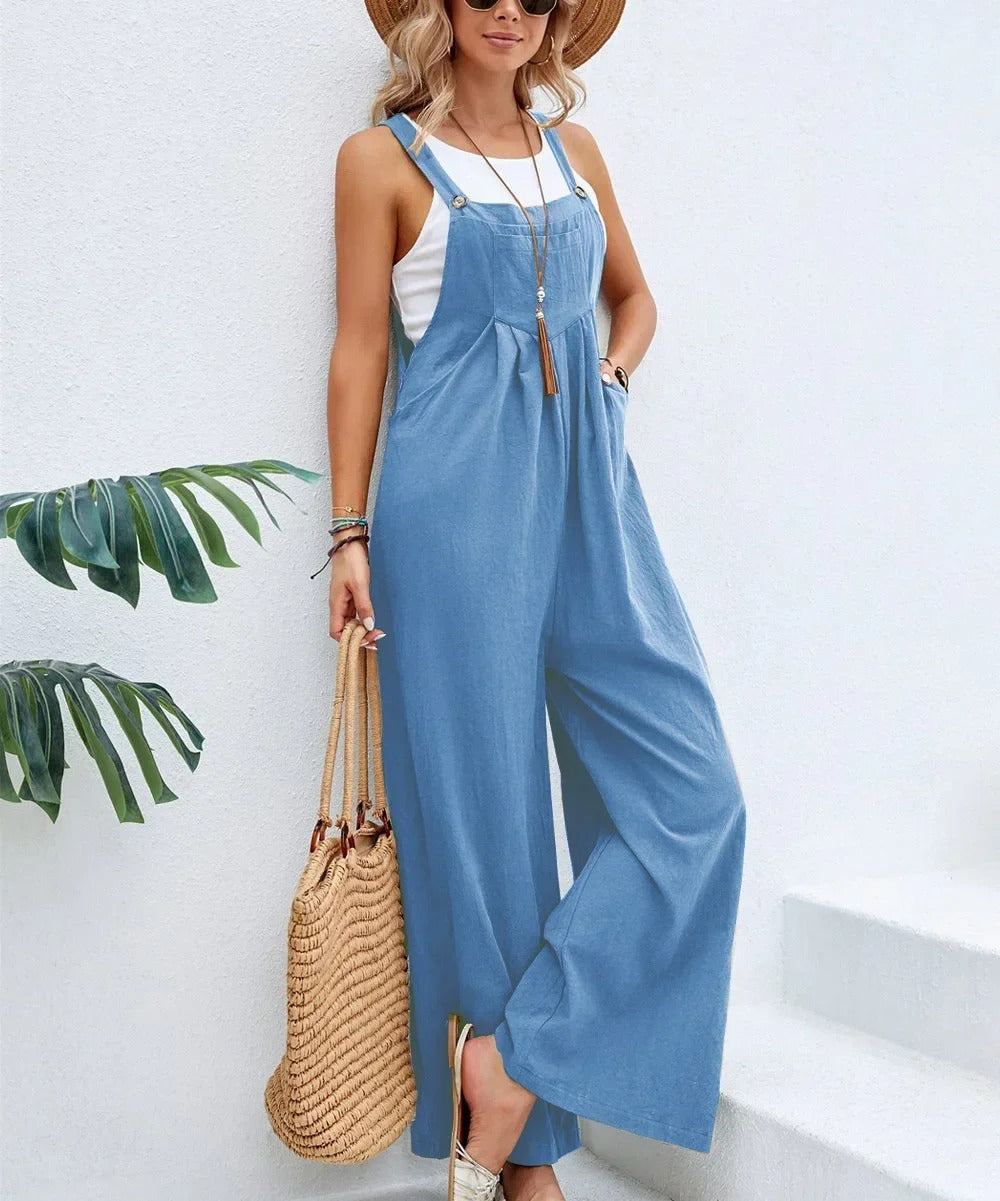 Baggy bib jumpsuit til kvinder med brede ben