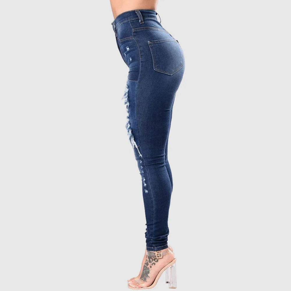 Rippede jeans med høj talje til kvinder