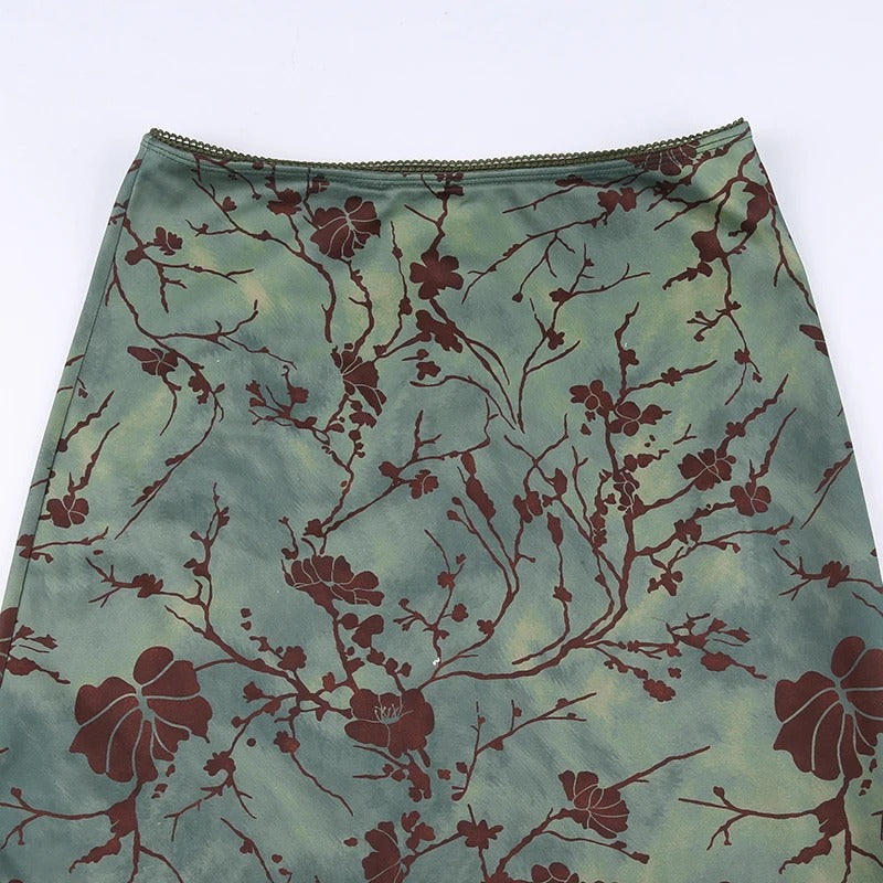 Vintage midi-nederdel med blomsterprint