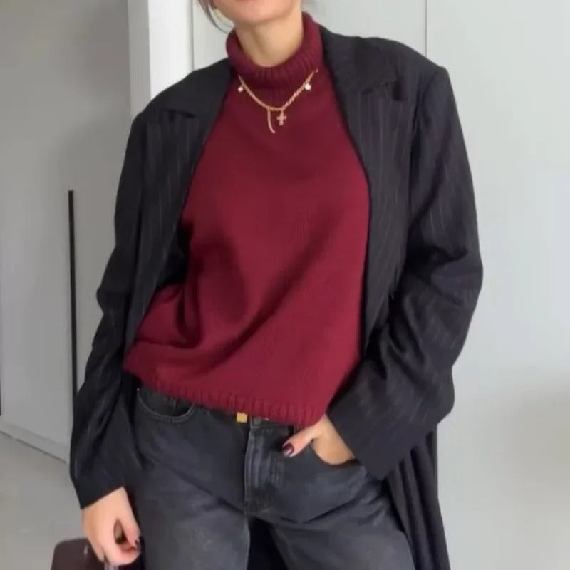 Casual strikket sweater med standkrave