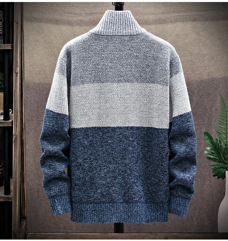Fleece-cardigan med kontraststriber til mænd