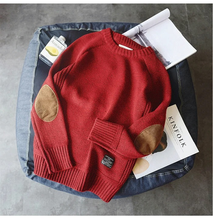 Oversized patch-strikket sweater til mænd