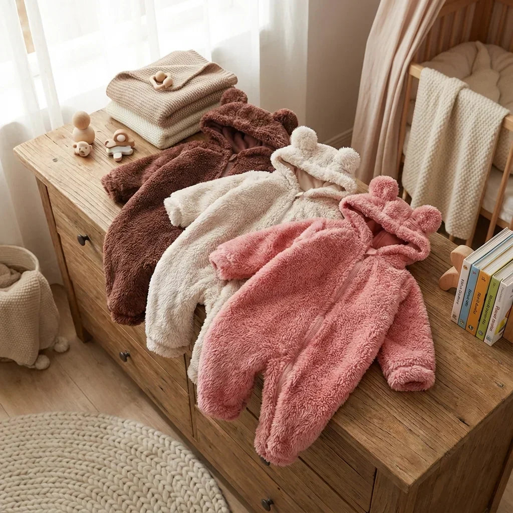 BabyBear | Plush Bjørn Vinter Baby Overall Blød Cozy Outfit