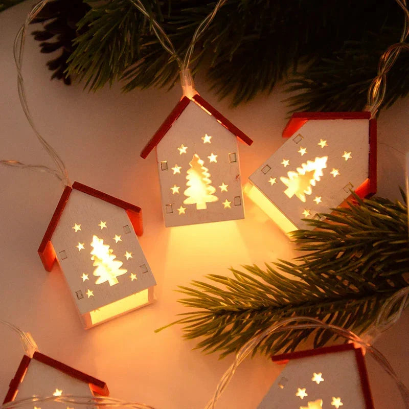 Trä Julhus med LED Julbelysning – Dekorativ Juldekoration