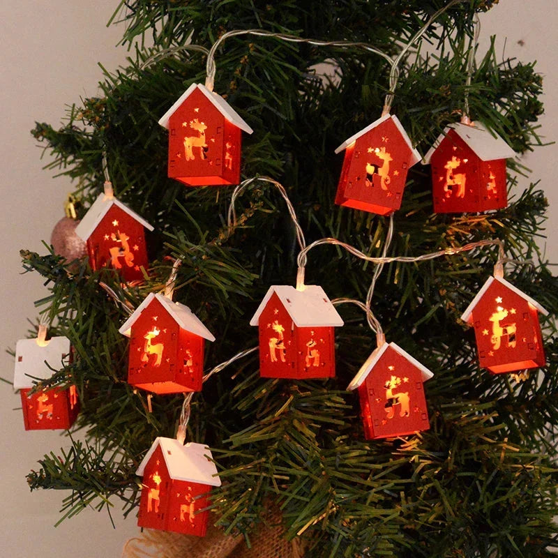 Wooden Christmas House with LED Christmas Lights - Decorative Christmas Decoration