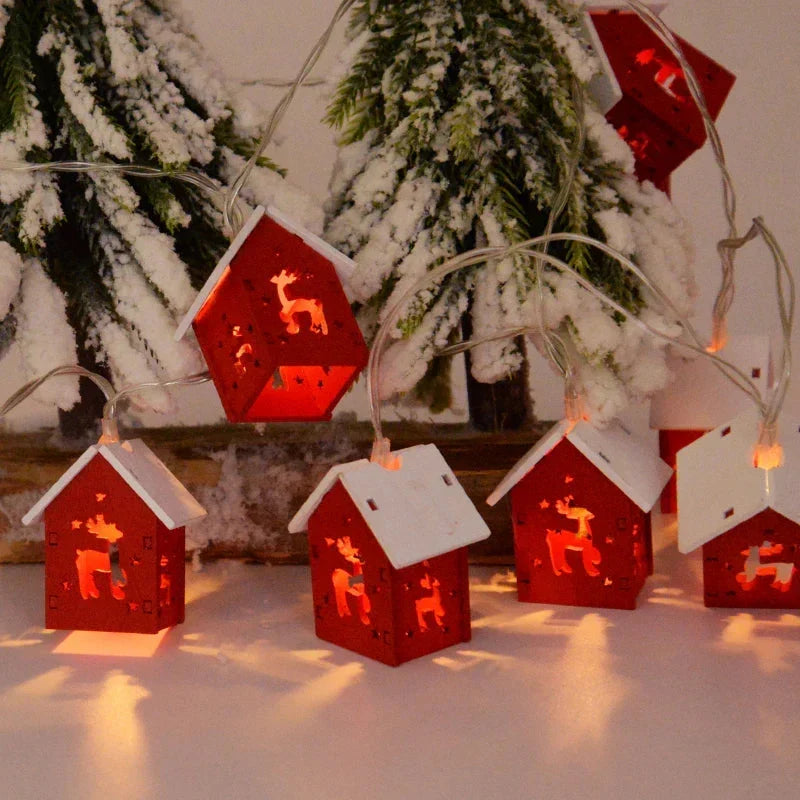Wooden Christmas House with LED Christmas Lights - Decorative Christmas Decoration