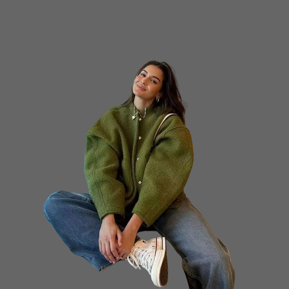Leia Bouclé Blouson Kvinde – Oversize Jakke med Blød Struktur og Minimalistisk Design
