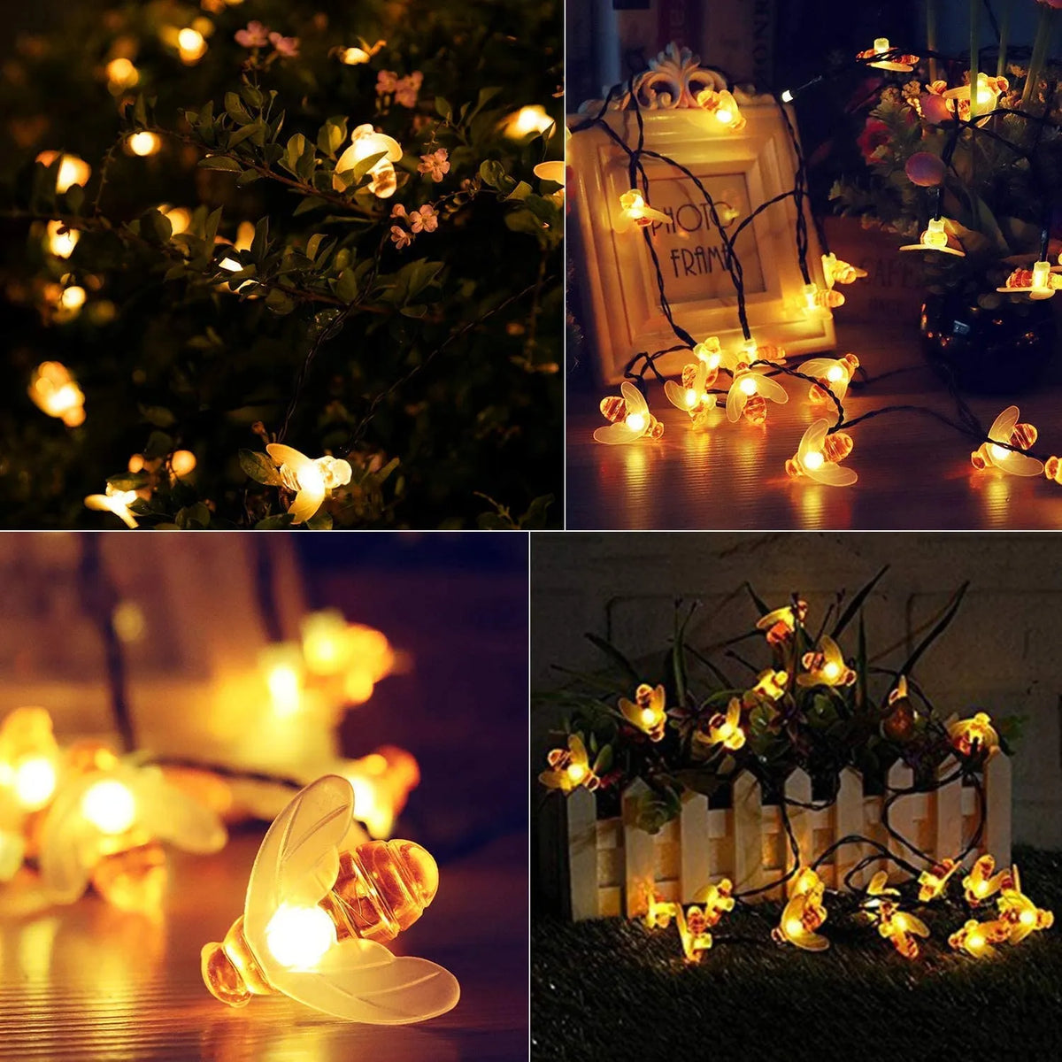 Solar-Powered LED String Lights with Bees - Solar Garden Lighting for Outdoor Use