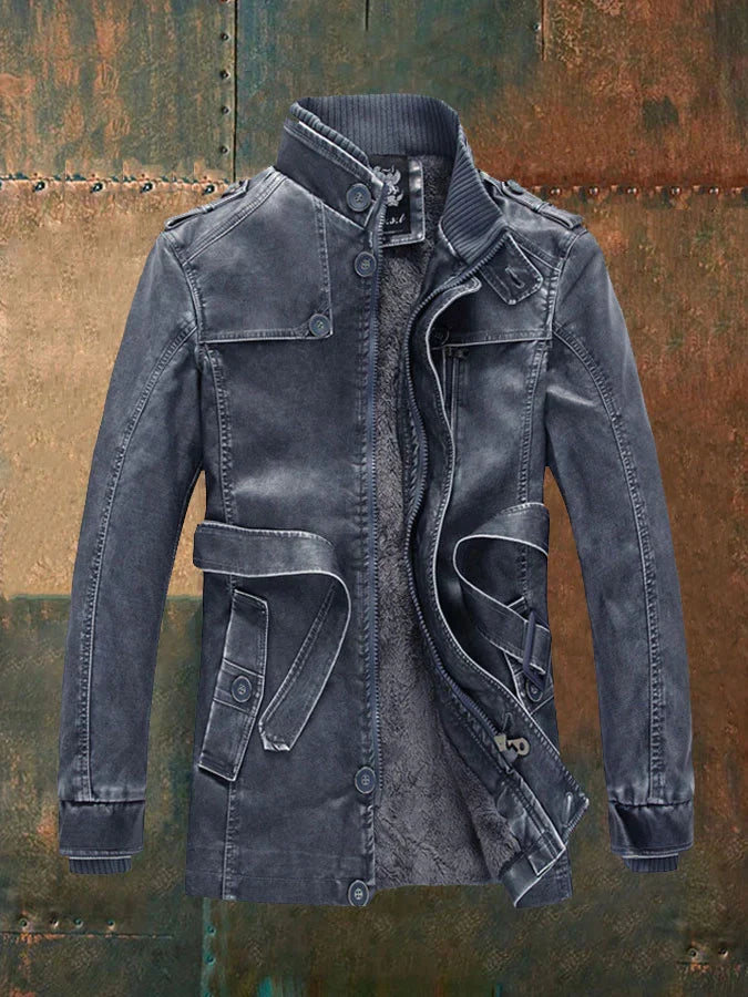 Shon Herre Vintage Læderjakke – Elegant Retro Stil med Varm For og Klassiske Knapper