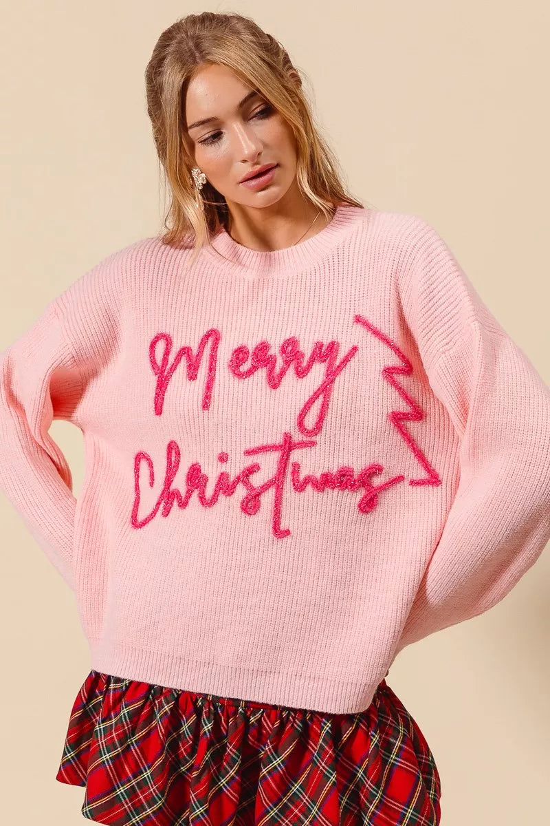 Pink “Glædelig Jul” Glitter Bogstaver Sweater