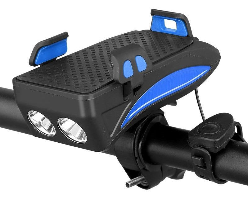 4-i-1 Cykelgadgets – Telefonholder, Powerbank, LED Belysning og Klaxon