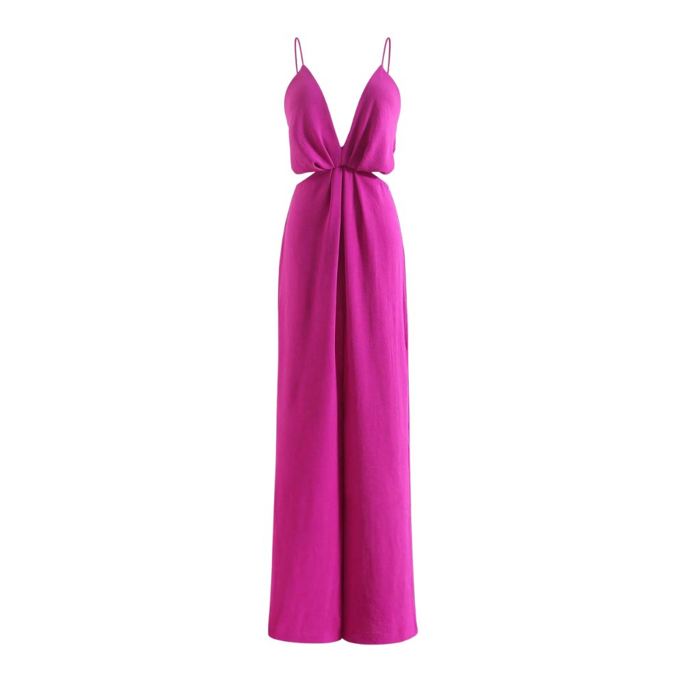 Udhulet plisseret jumpsuit med brede ben
