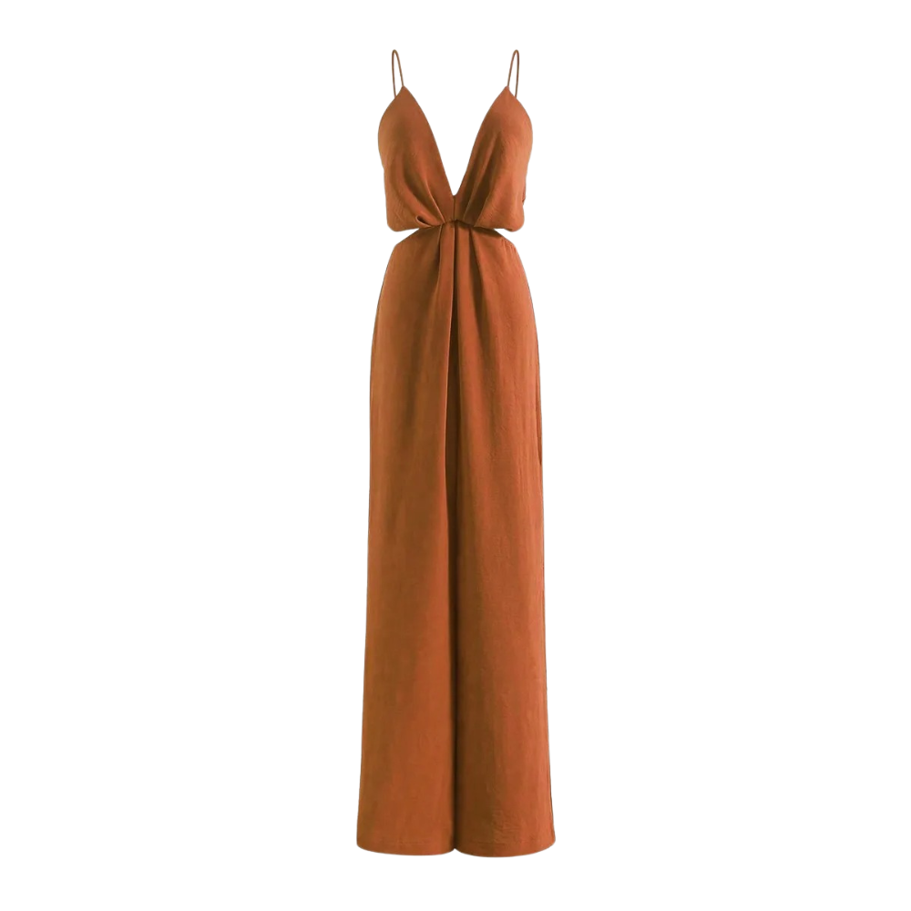 Udhulet plisseret jumpsuit med brede ben