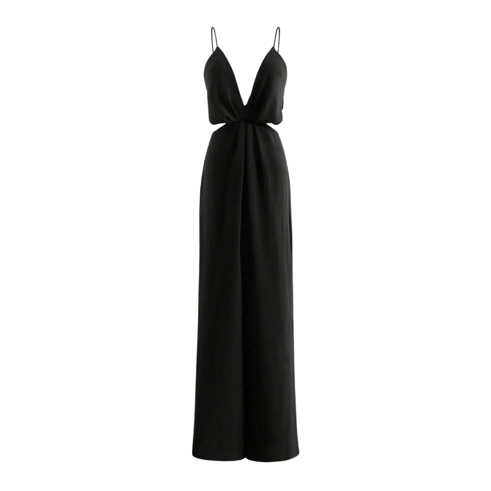Udhulet plisseret jumpsuit med brede ben