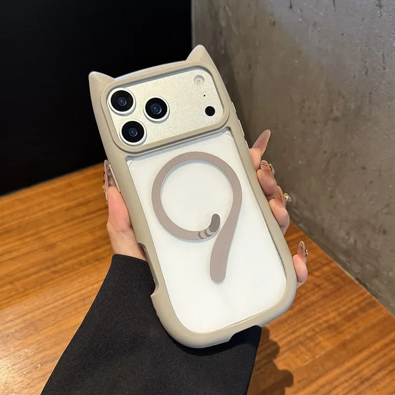 iPhone 11, 12, 13, 14, 15, 16, 17 Pro Max og Plus Cover med Katteører og Magsafe Funktion