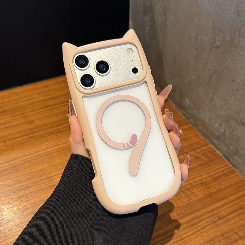 iPhone 11, 12, 13, 14, 15, 16, 17 Pro Max og Plus Cover med Katteører og Magsafe Funktion