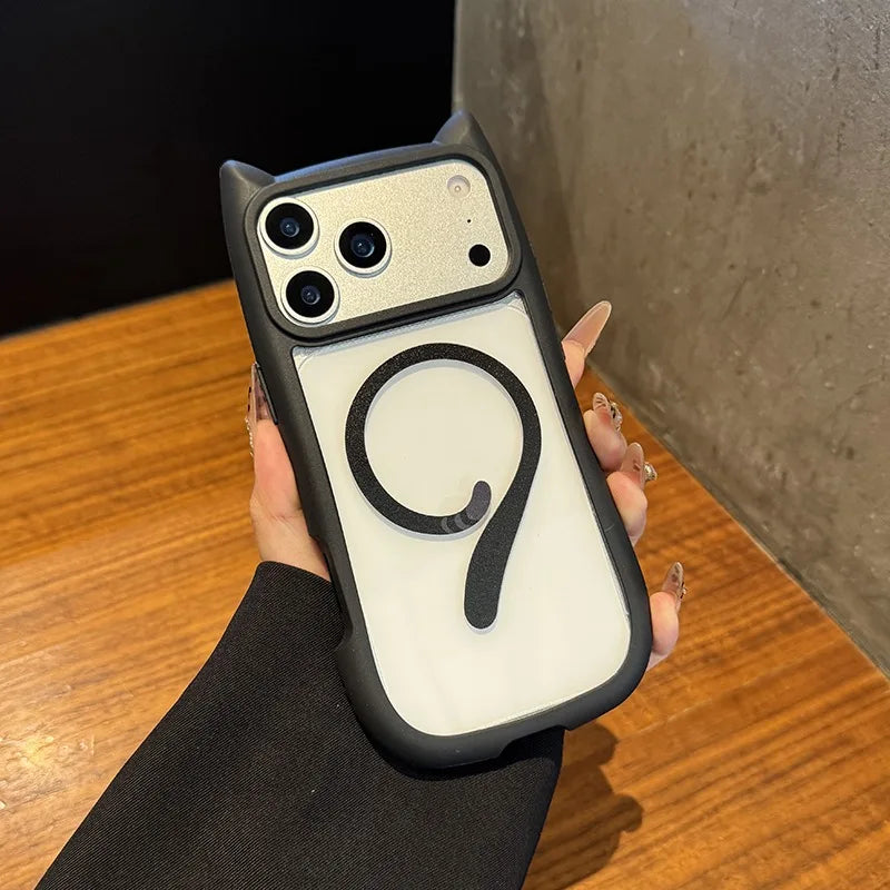 iPhone 11, 12, 13, 14, 15, 16, 17 Pro Max og Plus Cover med Katteører og Magsafe Funktion