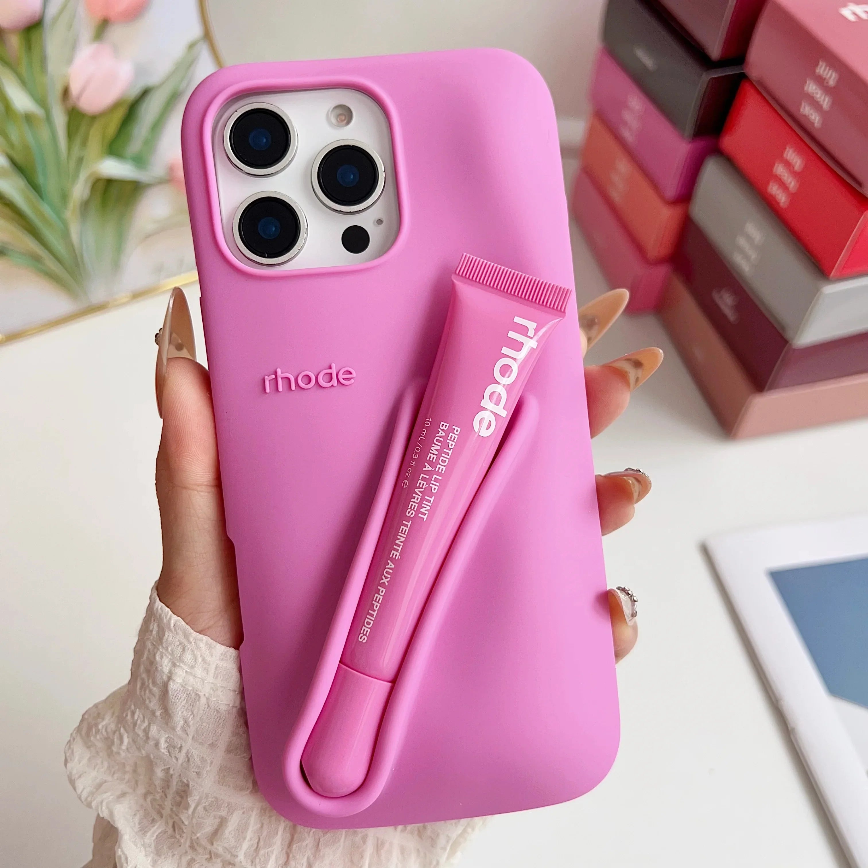 iPhone 13, 14, 15, 16, 17 Pro Max, Pro Etui med Lip Gloss Sæt