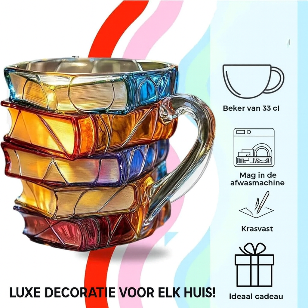 BoekBeker 3D Krus – Håndmalet Litteratur Krus i Bogform