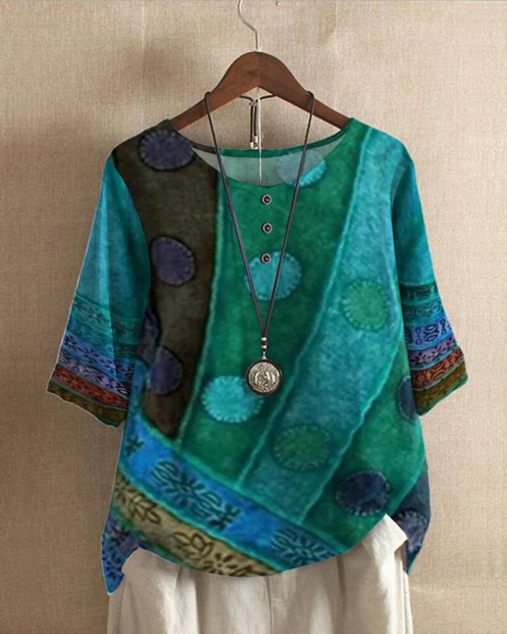 Kvinder Bluse Multifarvet Vintage Løs Fit Bomuld