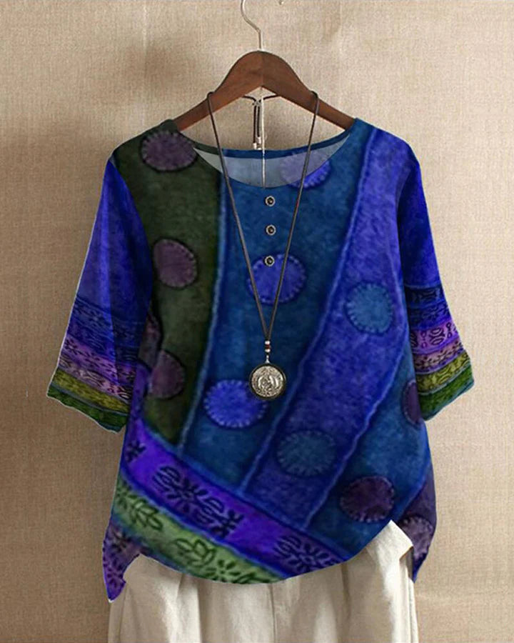 Kvinder Bluse Multifarvet Vintage Løs Fit Bomuld