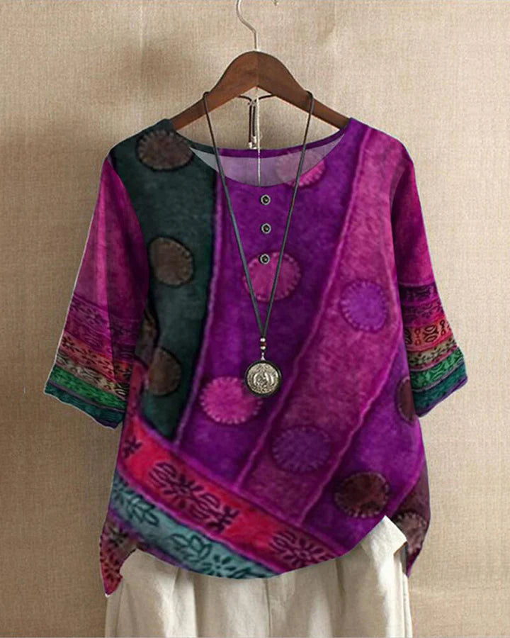 Kvinder Bluse Multifarvet Vintage Løs Fit Bomuld