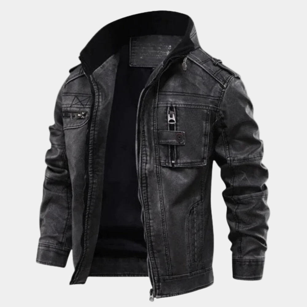 Zayron Herre Læderjakke – Læder Blouson med Ståkrave i Tidøst Stil