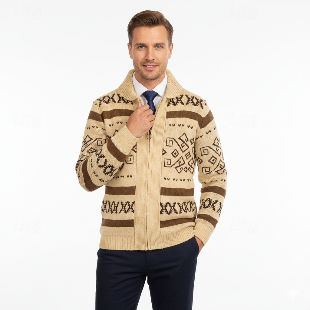 Herre Uld Zip Vest – Varm Strik, Elegant Snit & Klassisk Krave