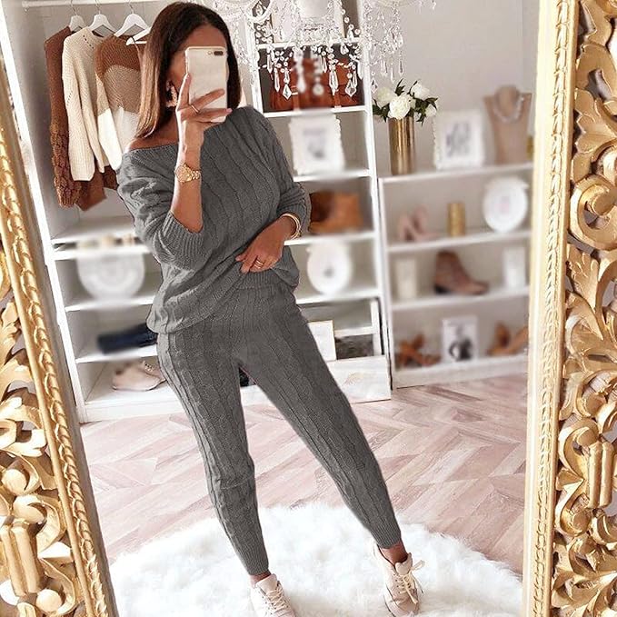 Plus Size Droppede Skuldre Strikkede Bukser Set