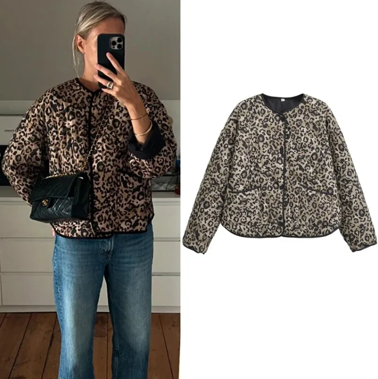 Leopard-vatteret jakke til kvinder