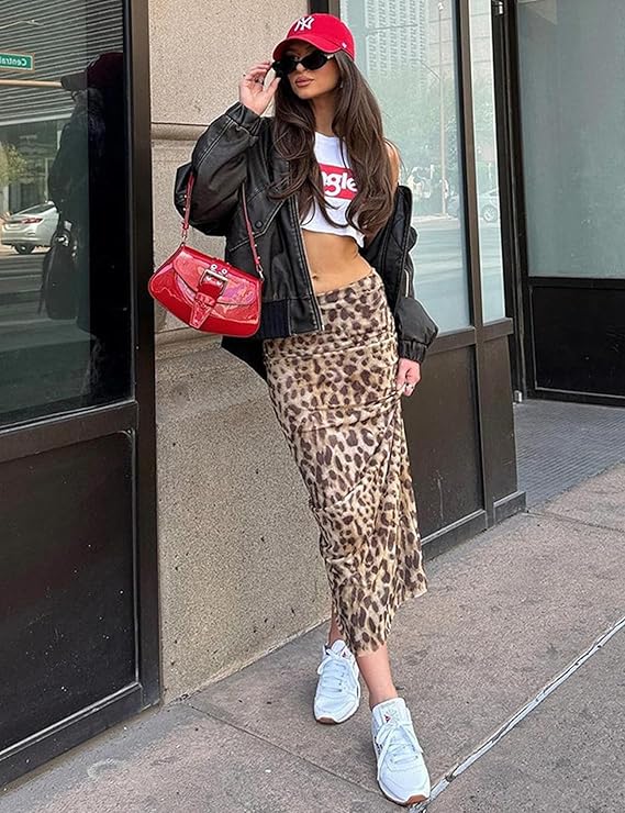 Lang nederdel med leopardprint til kvinder