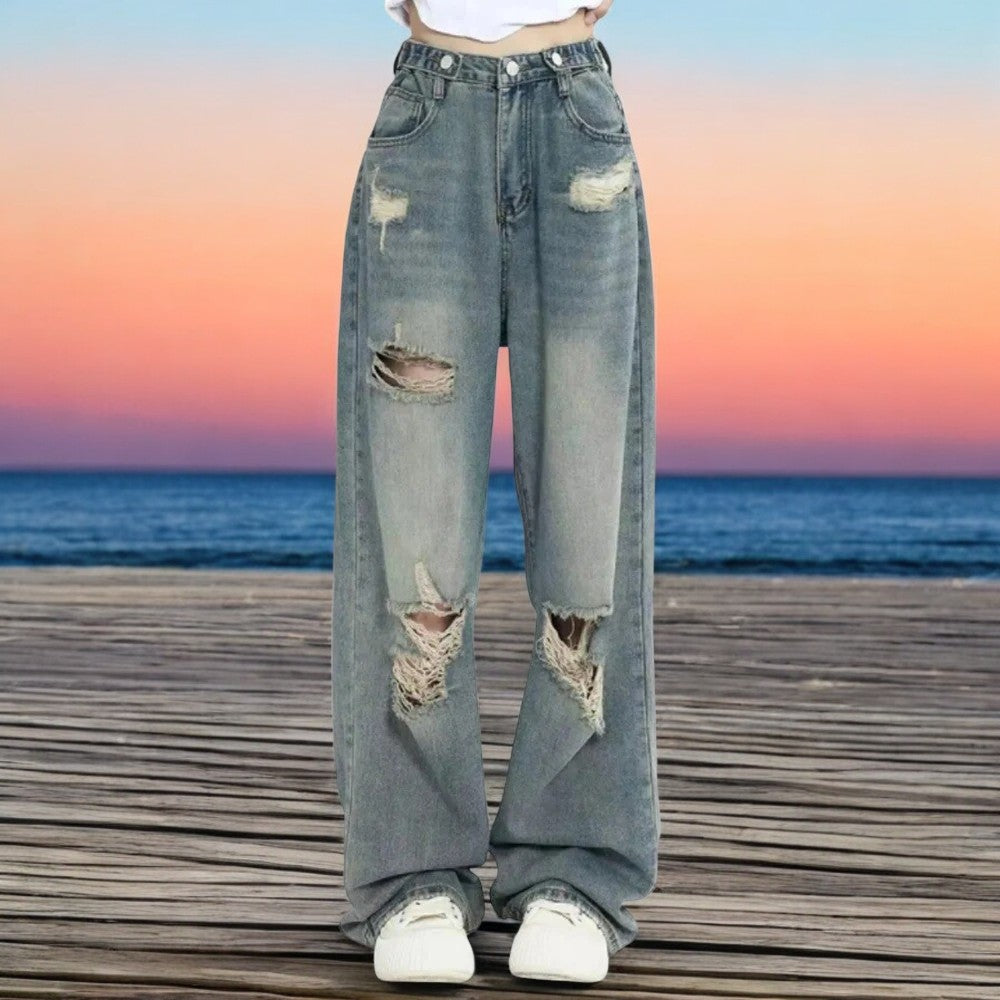 Ripped jeans med høj talje til kvinder