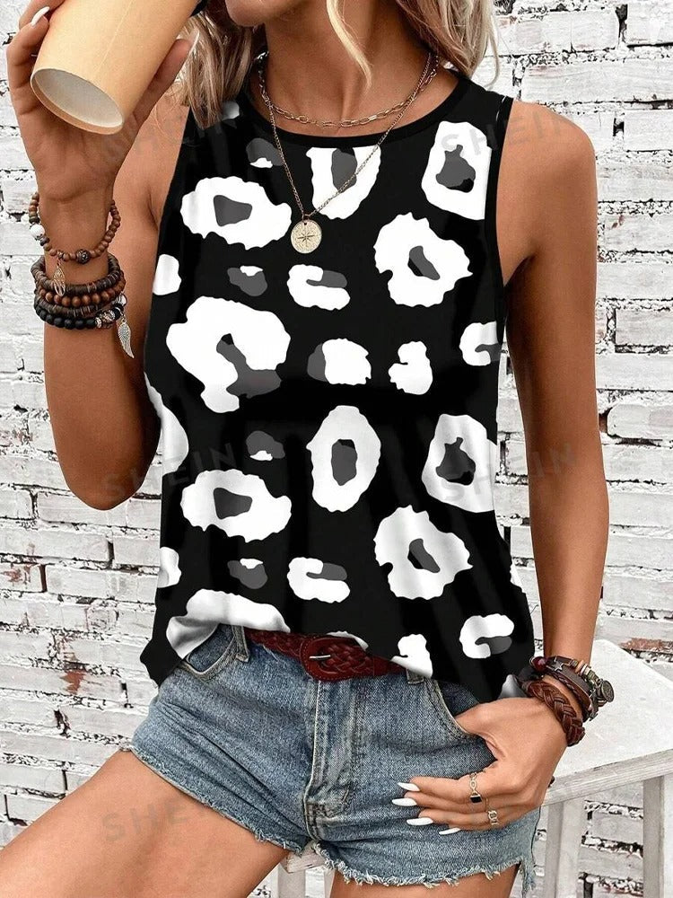 Leopardprintet ærmeløs tanktop til kvinder