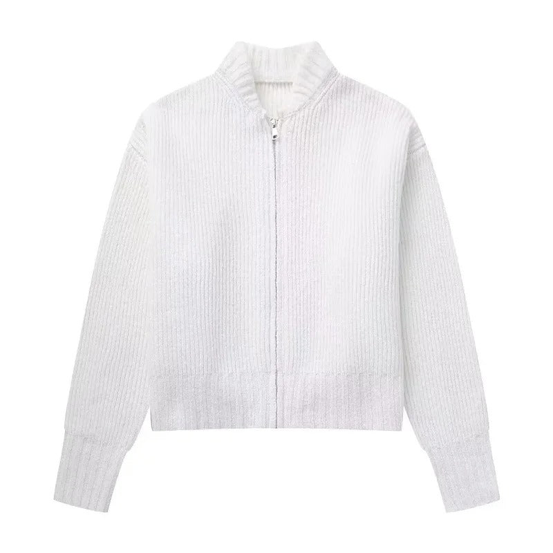 Casual strikket sweater med lynlås til kvinder