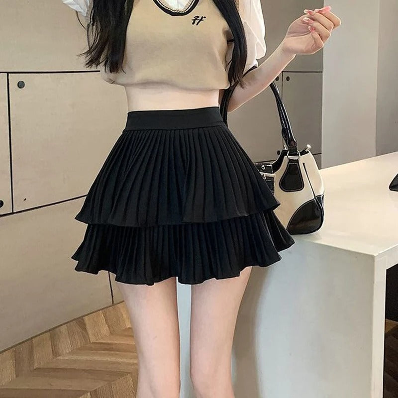 Højtaljet flæse patchwork Lolita nederdel