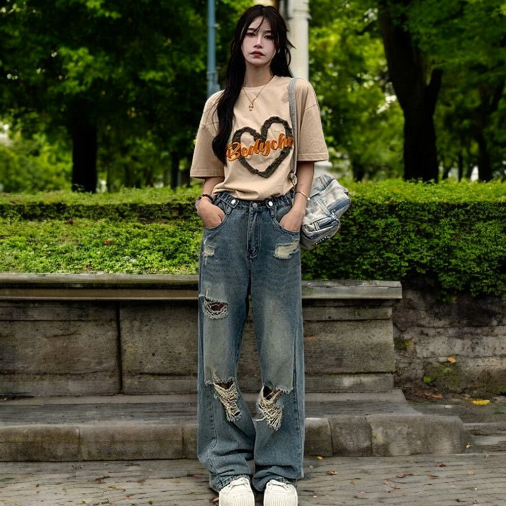 Ripped jeans med høj talje til kvinder