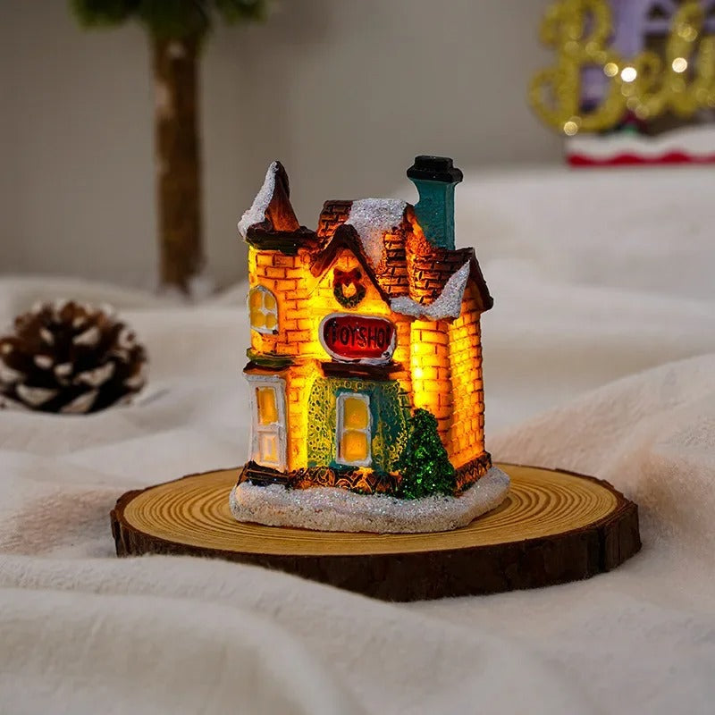 6 stk. sæt LED-julescene-landsbyhuse
