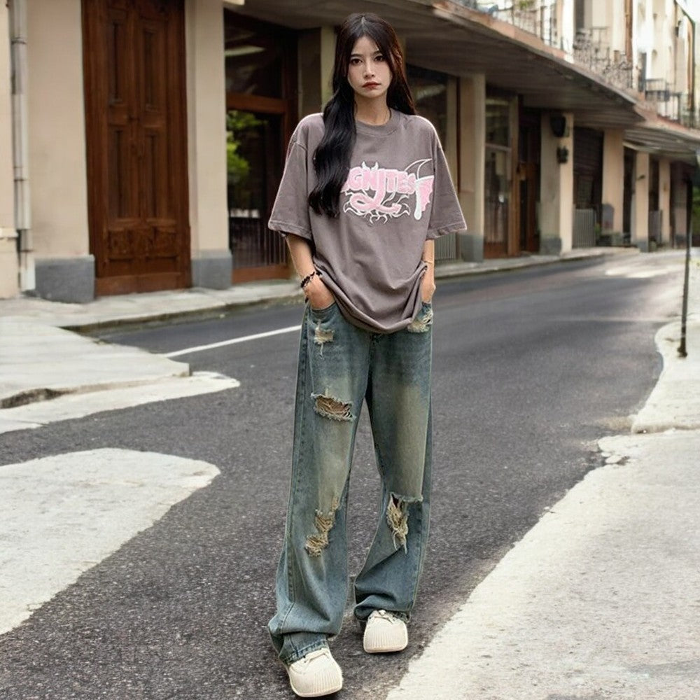Ripped jeans med høj talje til kvinder