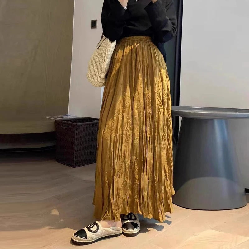 Kvinders satin plisseret Maxi-nederdel