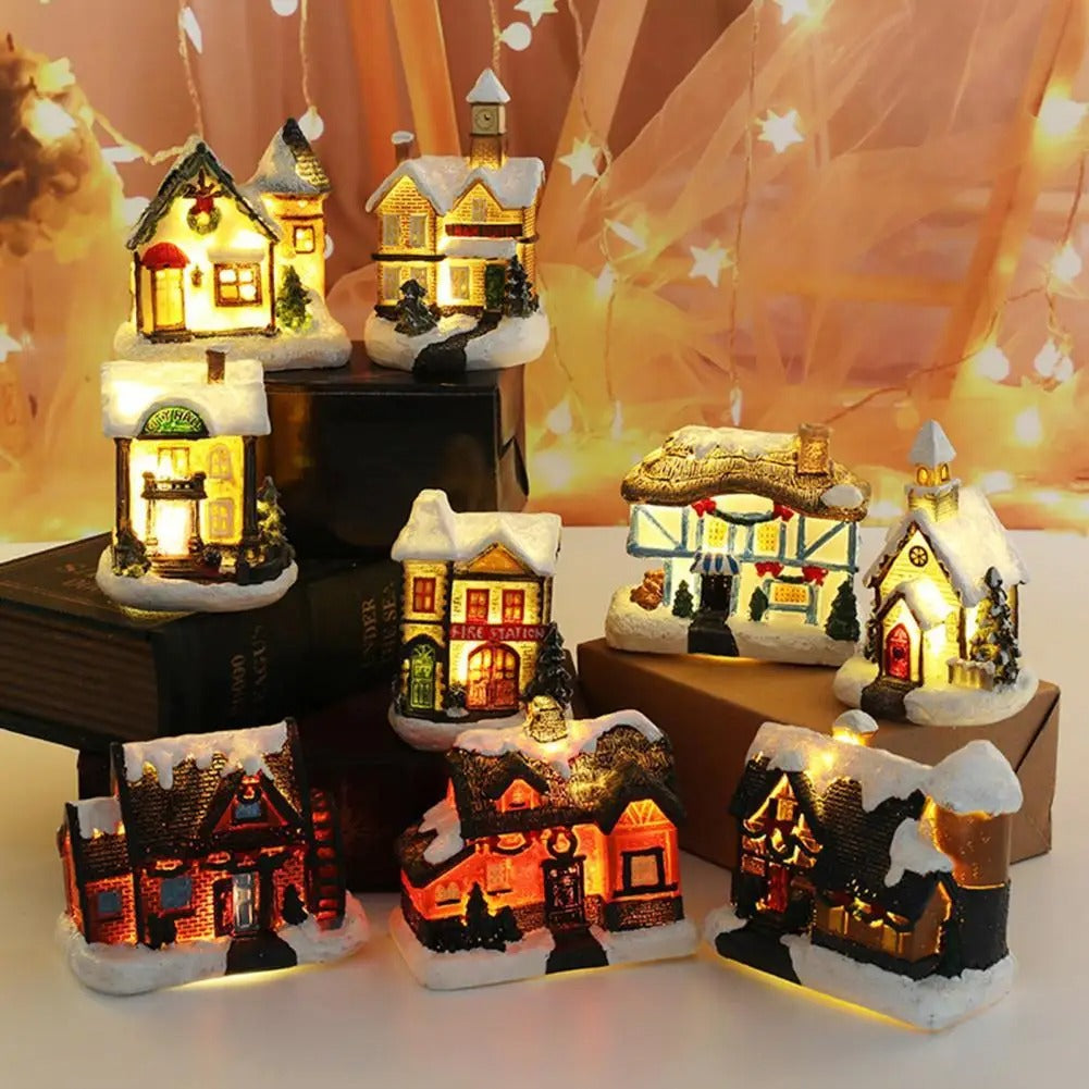 Landsbyhuse med julescene
