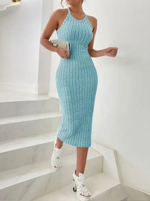 Halterneck bodycon midi-kjole til kvinder