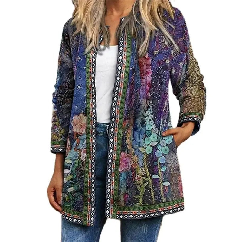 Cardigan med etnisk print til kvinder
