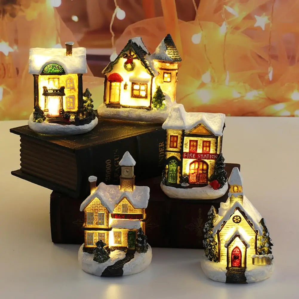 Landsbyhuse med julescene
