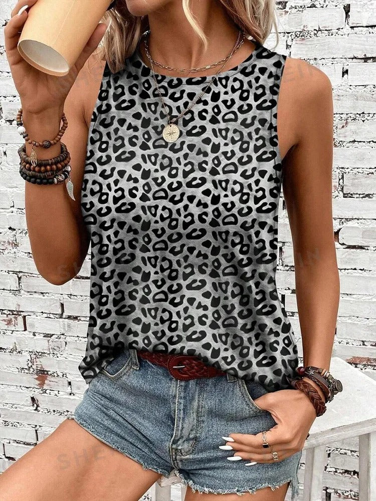 Leopardprintet ærmeløs tanktop til kvinder