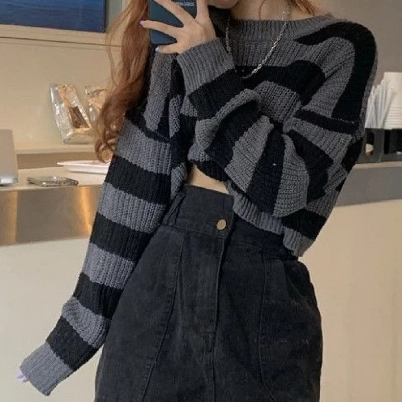Vintage Oversized Cropped Sweater til kvinder