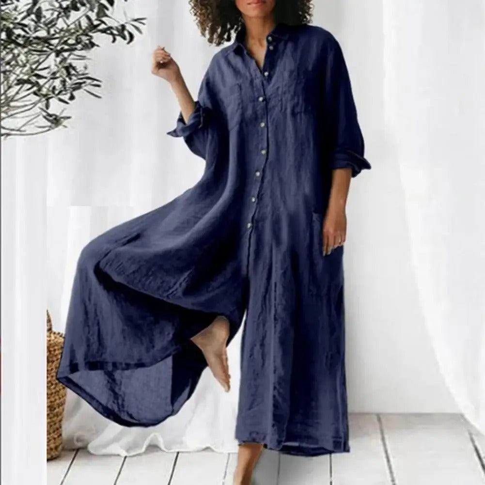 Overdimensioneret jumpsuit i bomuld og hør til kvinder