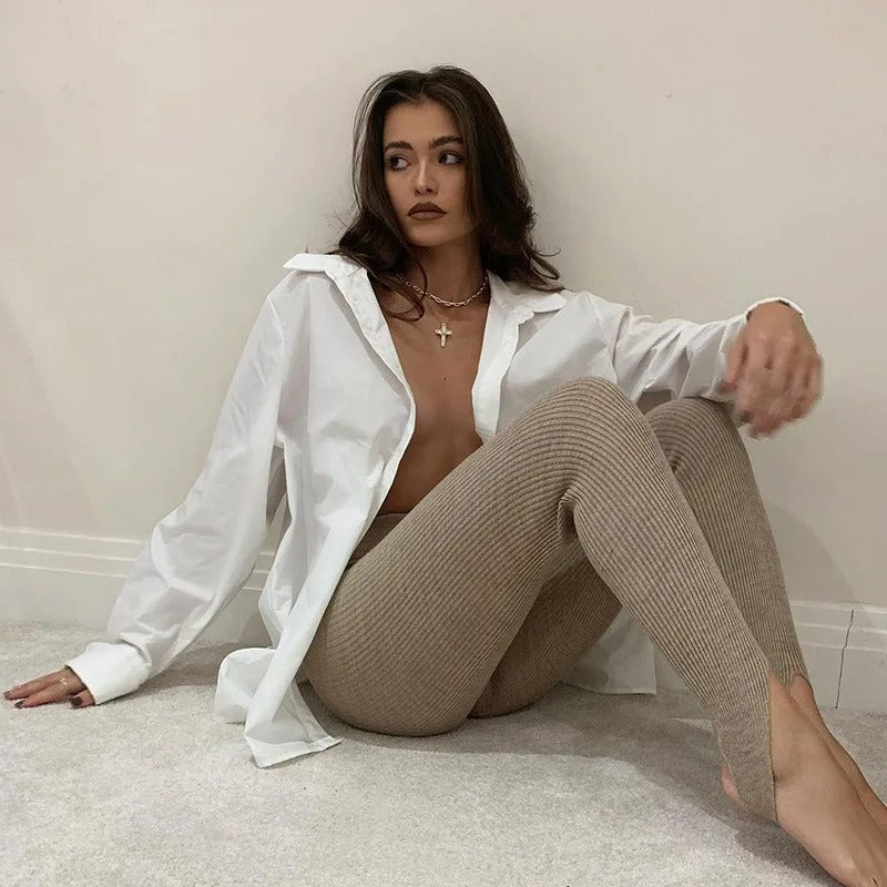 Ribstrikkede leggings til kvinder