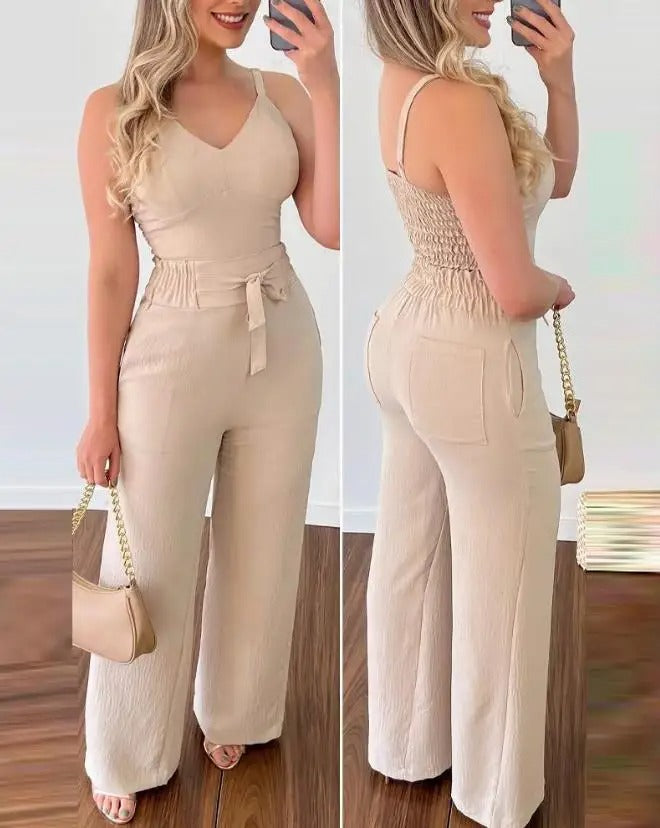 Spaghetti Strap V-hals Rygløs Jumpsuit