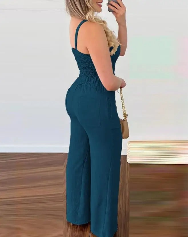 Spaghetti Strap V-hals Rygløs Jumpsuit