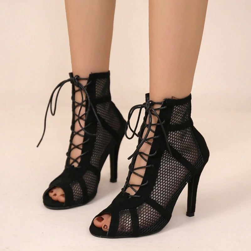 Kvinders mesh Peep Toe-hælede sandaler